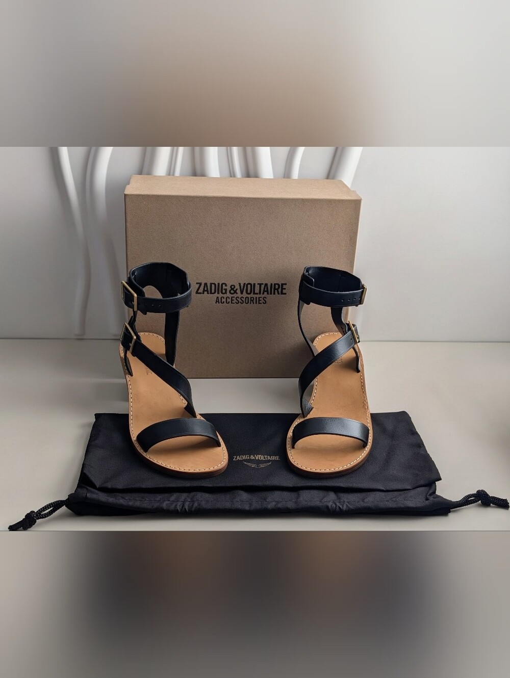 Zadig & Voltaire Cecilia Caprese Black Leather Sandals 8US /38EU NIB
